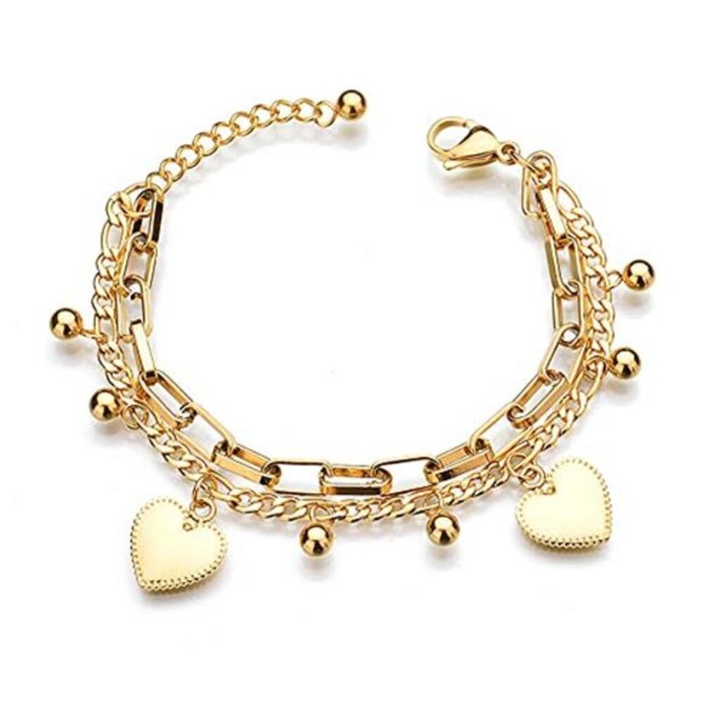 Heart Charm Bracelet Stainless Steel Love for Women Romantic Gift